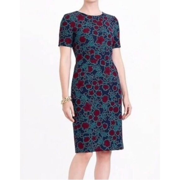 J.Crew Dark Wine Floral Print Short Sleeve Sheath Dress Size 20 2X Plus Sz Fall - Picture 7 of 8